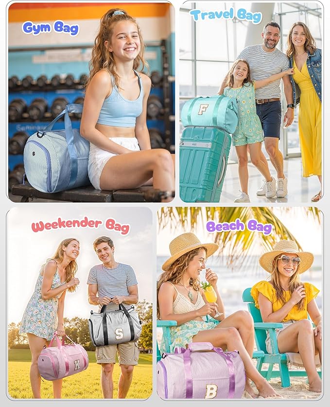 Gifts For Teenage Girls, Girl Gym Bag, Kids Monogram Overnight Duffel Bags with Shoe Compartment, Personalized Travel Bag with Makeup Pouch, Dorm Room Essentials for Teen (Letter R)