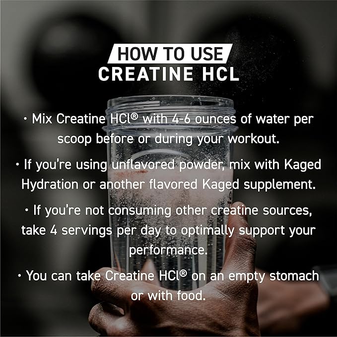Kaged Creatine HCl Powder, Unflavored, Muscle Building and Recovery Supplement, Patented Formula, Highly Soluble Powder, 75 Servings