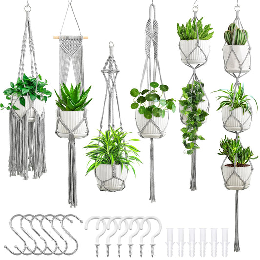 SFENNGPET Macrame Plant Hangers, 6Pack Hanging Planters for Indoor Plants w/ 6 Set Hangers Kit Handmade Macromay Plant Hangers Indoor Flower Pots Holder Stand for Boho Home Décor (POTS NOT Included)