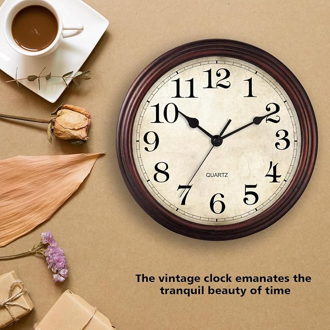 Wall Clock, Bronze Silent Non Ticking Classic Battery Operated Clocks, Decorative for Living Room, Bedrooms, Kitchen, Office (16 inch)