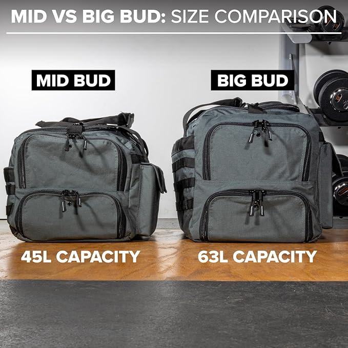 Serious Steel Fitness Gym Bag, 1000D Nylon Duffel Bag, Heavy Duty (Grey - Big Bud 2.0)
