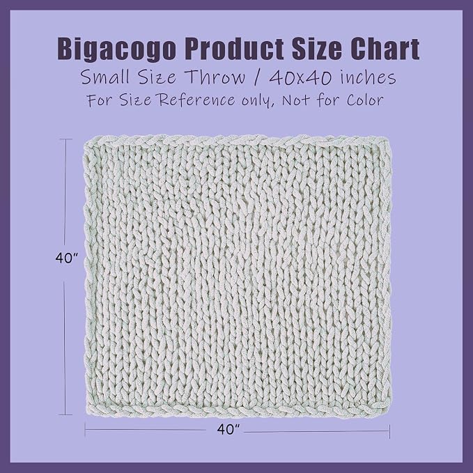 Bigacogo Chunky Knit Throw Blanket for Couch, 40x40 inches, 100% Hand Knitted with Thick Jumbo Chenille Yarn, Cozy Soft Large Rope Knot Cable Crochet Blankets for Sofa Bed Living Room, Navy Blue