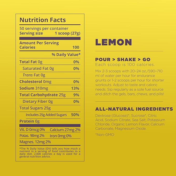 Tailwind Nutrition Endurance Fuel, Carbohydrate & Electrolyte Sports Drink Mix Powder, Gluten-Free, Vegan, Lemon, 50 Servings