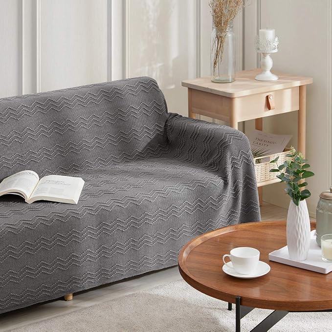 BOURINA Dark Grey Throw Blanket 50 x90 Inches Throw Textured Solid Soft Sofa Throw Bed Runner Couch Cover Knitted Decorative Blanket Bed Runner