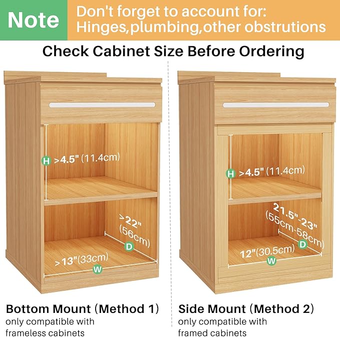 Pull Out Cabinet Organizer, Soft Close Wooden Slide Out Drawers for Pots and Pans, Full-extension Roll Out Shelves for Kitchen Cabinets, Pantry Organization, Bottom & Side Mount(12"W X 21"D x 3.4''H)
