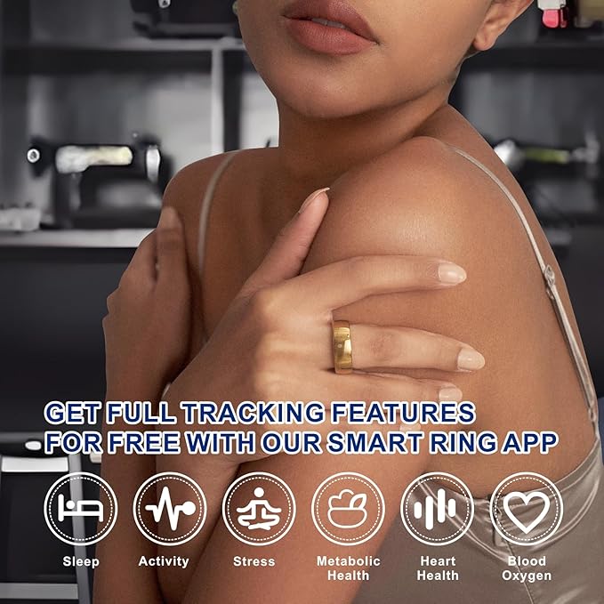Smart Ring, Activity Trackers, Sleep Ring, Fitness Tracking, Stress Tracker, Heart Rate, Meditation, Temperature, Respiratory, No App Subscription, Women, Men, iOS, Android (Golden, 7)