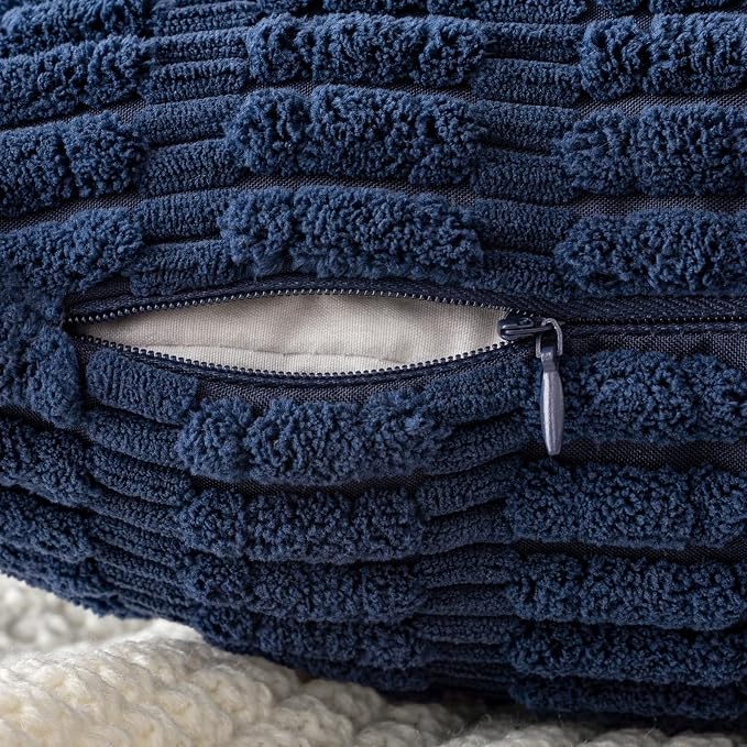 MIULEE Pack of 2 Corduroy Decorative Throw Pillow Covers 16x16 Inch Soft Boho Striped Pillow Covers Modern Farmhouse Home Decor for Summer Coastal Sofa Living Room Couch Bed Dark Blue