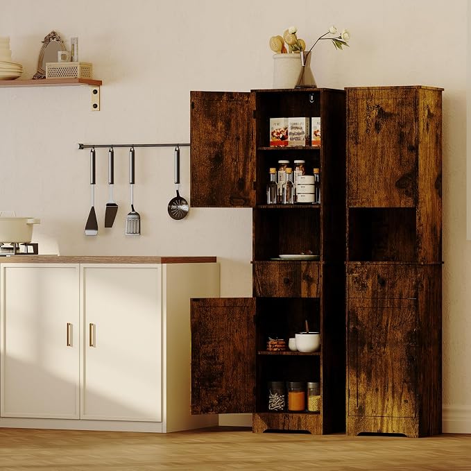 Viaozutis Tall Bathroom Cabinet, Storage Cabinet with 2 Doors & 2Drawer, with Ajustable Shelve, for Bathrooms, Kitchens,Entrances（Retro Color）