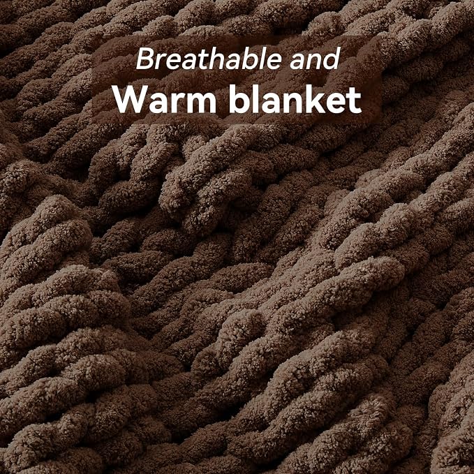 Negwoo Chunky Knit Throw Blanket, 40''*50'' Knitted Throw for Bed Couch, Handmade Dark Brown Crochet Big Thick Blanket, Machine Washable Cute Comfy Blanket for Home Decor