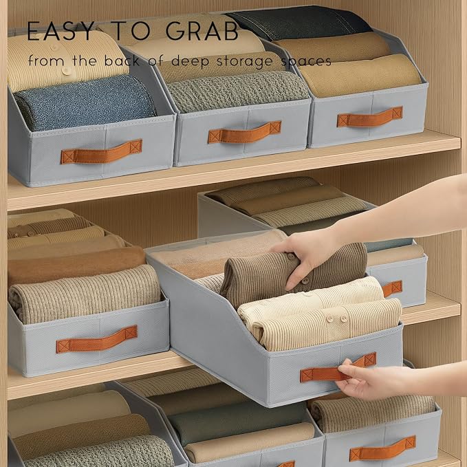 Homsorout Fabric Storage Bins for Organizing - 4 Pack Large Trapezoid Collapsible Storage Bins with Front Handle, Closet Organizers and Storage for Bedroom, Home Shelves, Small Spaces, Grey