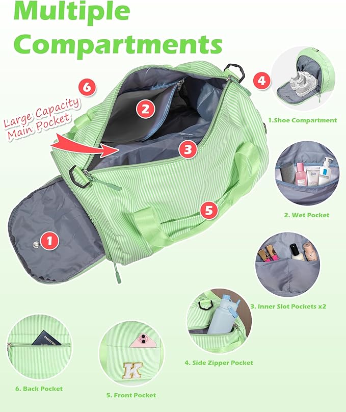 Gifts for 3 4 5 6 7 8 9 Year Old Girls, Girl Gym Bag, Kids Monogram Overnight Duffel Bags with Shoe Compartment, Personalized Travel Bag with Makeup Pouch, Holiday Gift for Teen (Letter C)
