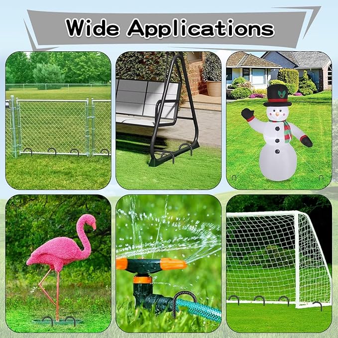 Black Rebar Stakes 16inx10mm Galvanized J Hook 12pcs – Heavy Duty Ground Tent Stakes for Fence,Bounce House,Outdoor Plants,Artificial Turf,Dog Coop,Metal Stakes for Christmas Decorations