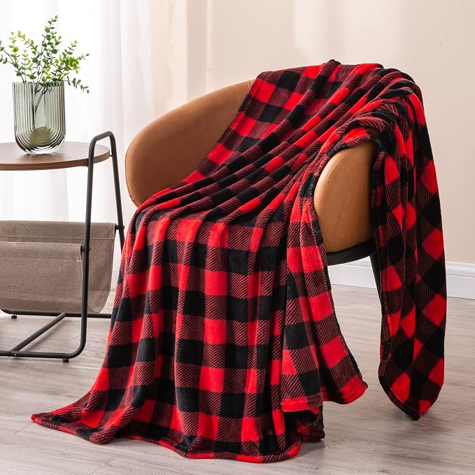 BEDELITE Flannel Blanket for Couch, Red & Black Plaid Fleece Twin Blanket, Soft & Warm Buffalo Plaid Decor Gift Blanket for Women, Men, 60"x80"