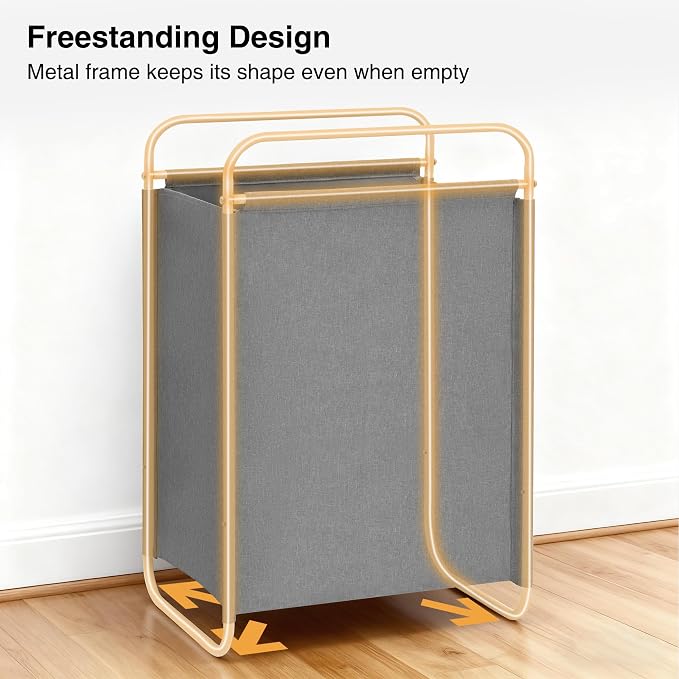 STO STO Laundry Hamper, 75L Laundry Basket with Coated Fabric Bag, Lightweight Portable Dirty Clothes Hamper, Laundry Bin with Metal Frame for Laundry Room, Bedroom, Closet and Dorm, Gray Fabric