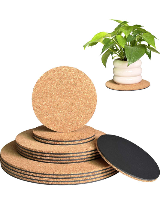 vensovo 12 Pcs Cork Plant Coasters & Saucers 4/6/8 Inch – Absorbent Round Mats for Indoor Flower Pots, Planters, Houseplants, Surface Protector for Table & Floor