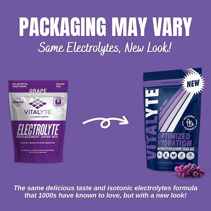 Vitalyte Electrolyte Powder Drink Mix, Isotonic Electrolyte Hydration Mix, Gluten Free Post Workout Powder Mix, Pack of 2, 35 oz. Each, Grape Flavor