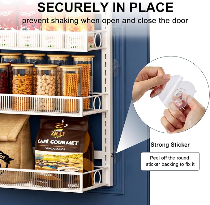 Over the Door Pantry Organizer 8 Tier Hanging or Wall Mounted Spice Rack with Adjustable Basket,Heavy Duty Metal Seasoning Organizer Shelf for Kitchen Pantry and Bathroom