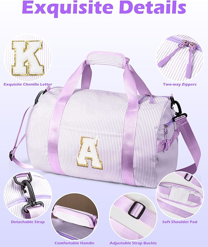 Christmas Gifts for Teen Girls, Girl Gym Bag, Kids Initial Overnight Duffel Bags with Shoe Compartment, Personalized Dance Bag with Makeup Pouch, Gift for 3 4 5 6 7 Year Old Kid (Letter V)