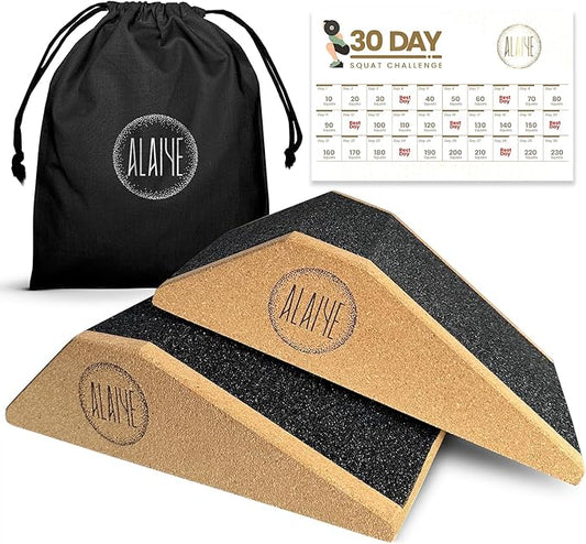 Squat Wedge Blocks (Set of 2) ??Non-Slip Slant Boards for Lower Body Workouts, Ankle and Calf Stretching - Yoga Blocks, Designed to Elevate Heels and Squat Support - Includes Carry Bag