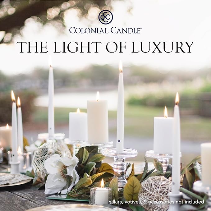 Colonial Candle Unscented Taper Candle, Classic Collection, Wedgewood, 12 in, Pack of 12 - Up to 10 Hours Burn