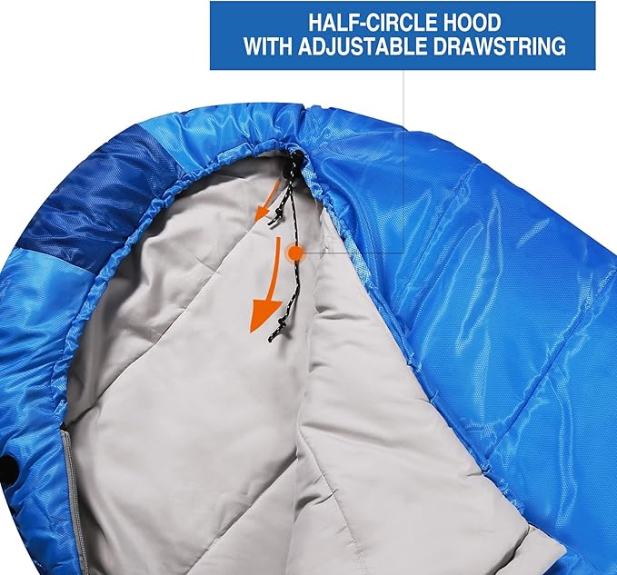 REDCAMP Kids Mummy Sleeping Bag for Camping, 3 Season Cold Weather Sleeping Bag Fit Boys,Girls & Teens, Blue/Rose Red