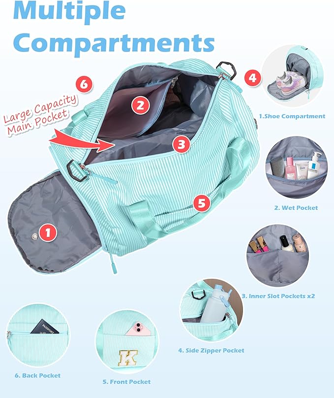 Daughter Birthday Gift from Mom, Girl Gym Bag, Kids Initial Overnight Duffel Bags with Shoe Compartment, Personalized Travel Bag with Makeup Pouch, Teen Girl Gifts Trendy Stuff (Letter P)