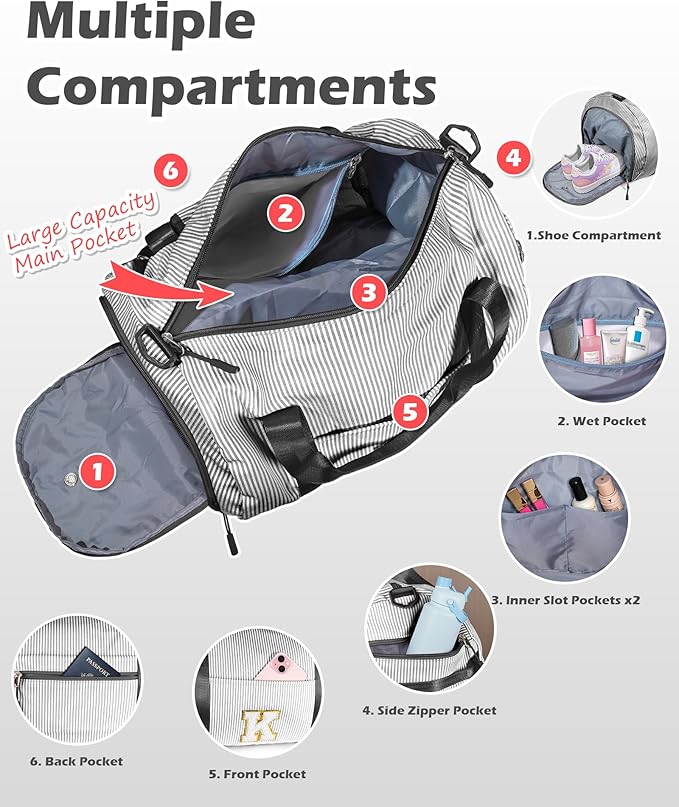 Gifts for 4 5 6 7 8 9 10 11 Year Old Girls, Girl Gym Bag, Kids Monogram Overnight Duffel Bags with Shoe Compartment, Personalized Travel Bag with Makeup Pouch, Dance Recital Gift (Letter M)