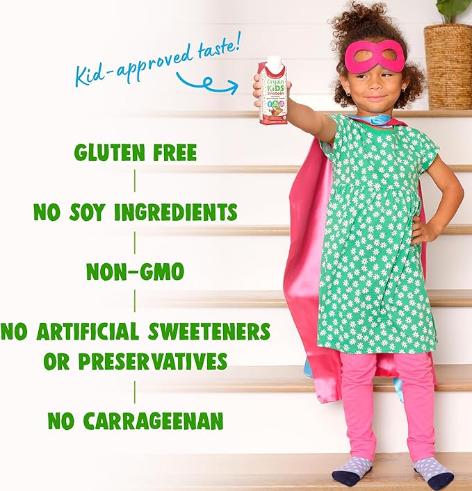 Orgain Organic Kids Protein Nutritional Shake, Strawberry - 8g of Protein, 22 Vitamins & Minerals, Fruits & Vegetables, Gluten Free, Soy Free, Kosher, Non-GMO, 8.25 Ounce (Pack of 12)