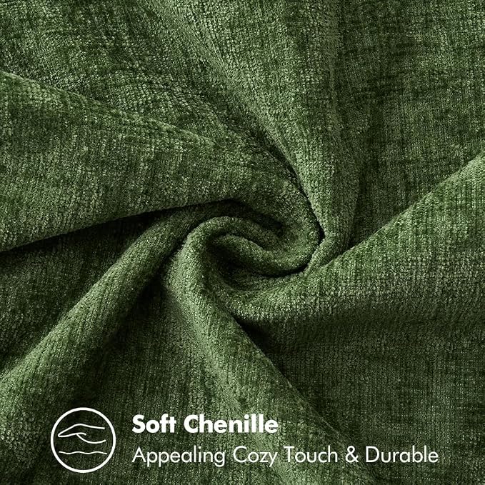 MIULEE Pack of 2 Lumbar Throw Pillow Covers 12x20 Inch Moss Green Farmhouse Decorative Pillow Covers Stitched Edge Soft Chenille Solid Dyed Pillow Covers for Couch Sofa Bed Living Room, Forest Green