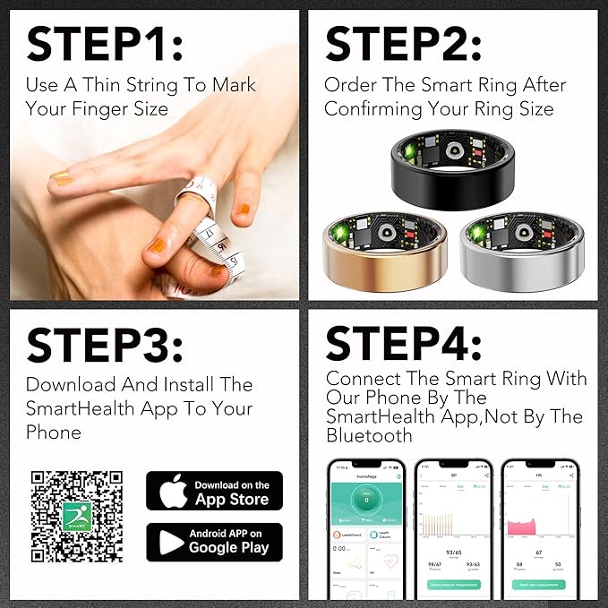 Smart Health Ring for Women Men Fitness Tracker with Heart Rate, Blood Oxygen, Blood Pressure, Sleep Monitoring, Step Counting, IP68 Waterproof for iPhone and Android, No Subscription Fee, Silver #7
