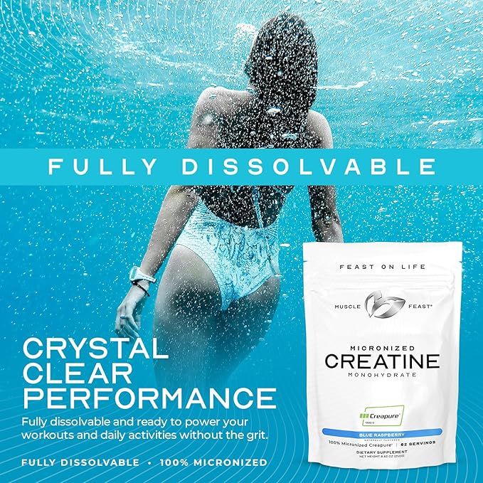 Muscle Feast Creapure - Micronized Creatine Monohydrate Powder | Premium Pre-Workout or Post-Workout | Flavored Creatine for Women & Men | Easy to Mix, Gluten-Free, Safe and Pure, (Fruit Punch, 250g)