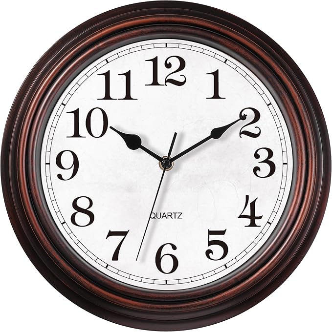Wall Clock, 12 Inch Vintage Retro Silent Quality Wall Clocks Battery Operated Non-Ticking, Round Decorative Kitchen Home Office Bedroom Living Room(Bronze)