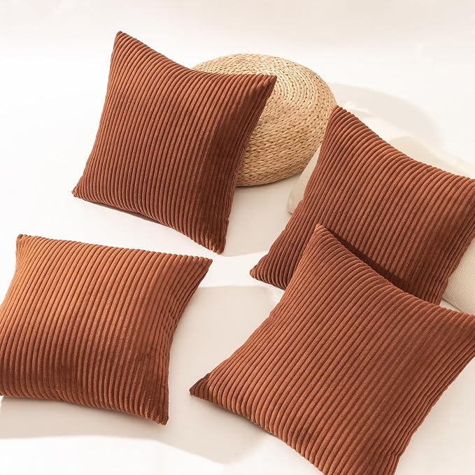 Topfinel Decorative Terracotta Throw Pillow Covers Cushion Cases, Set of 4 Soft Velvet Modern Double-Sided Designs, Rustic Fall Home Decor, Pillow Inserts Not Included 22x22 inch
