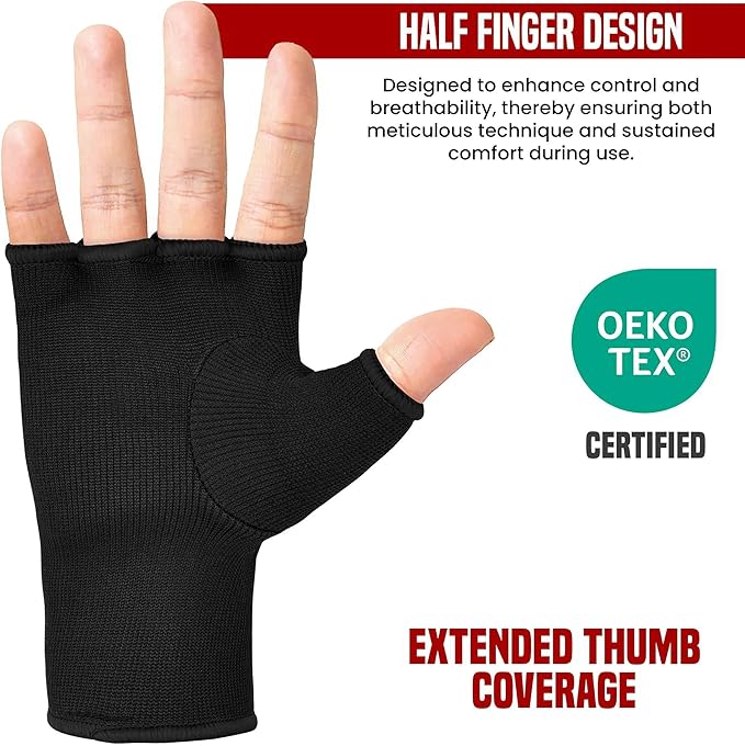 RDX Boxing Hand Wraps Inner Gloves Men Women, Half Finger Elasticated Bandages, Under Mitts Fist Protection, Muay Thai, Kickboxing, MMA, Martial Arts Speed Bag Punching Training