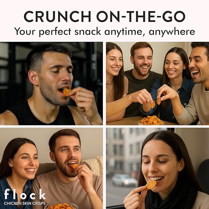 Flock Keto Chicken Skin Chips | Ranch Flavor | Low Carb, High Protein, Sugar Free, Gluten Free Fried Chicken Skins for People | (1oz) 8-Pack Crispy Flock Chips