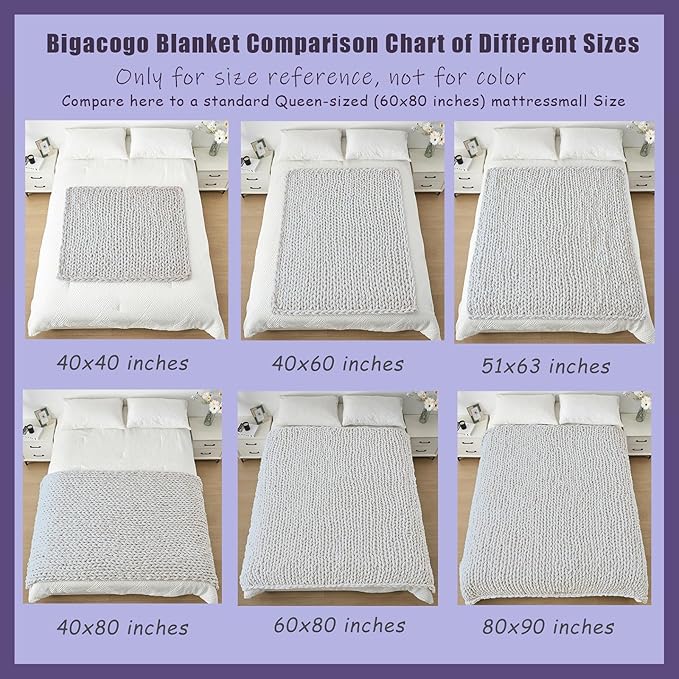 Bigacogo Chunky Knit Throw Blanket for Couch, 40x60 inches, 100% Hand Knitted with Thick Jumbo Chenille Yarn, Cozy Soft Large Rope Knot Cable Crochet Blankets for Sofa Bed Living Room, White
