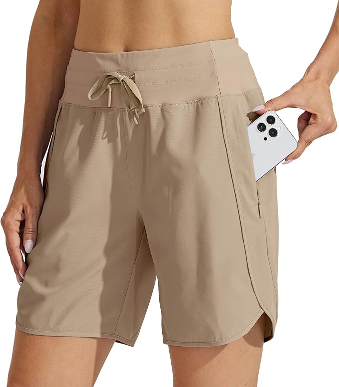 Willit Women's 7" Athletic Running Shorts Long Workout Hiking Shorts Quick Dry High Waisted Active Zipper Pocket(Large)