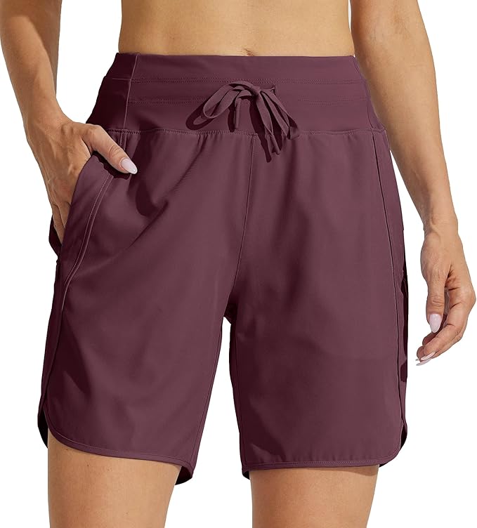 Willit Women's 7" Athletic Running Shorts Long Workout Hiking Shorts Quick Dry High Waisted Active Zipper Pocket(Small)