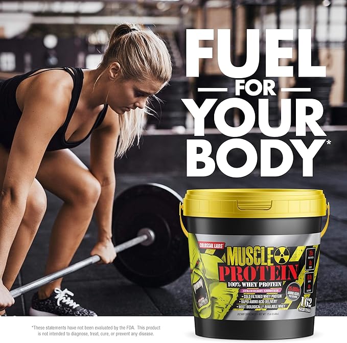 Muscle Protein Whey Powder [12 lbs/Pack of 1]??Cold Filtered, 25g Pure Protein, 6.6g BCAAs (Packaging May Vary) (12LB, Strawberry)