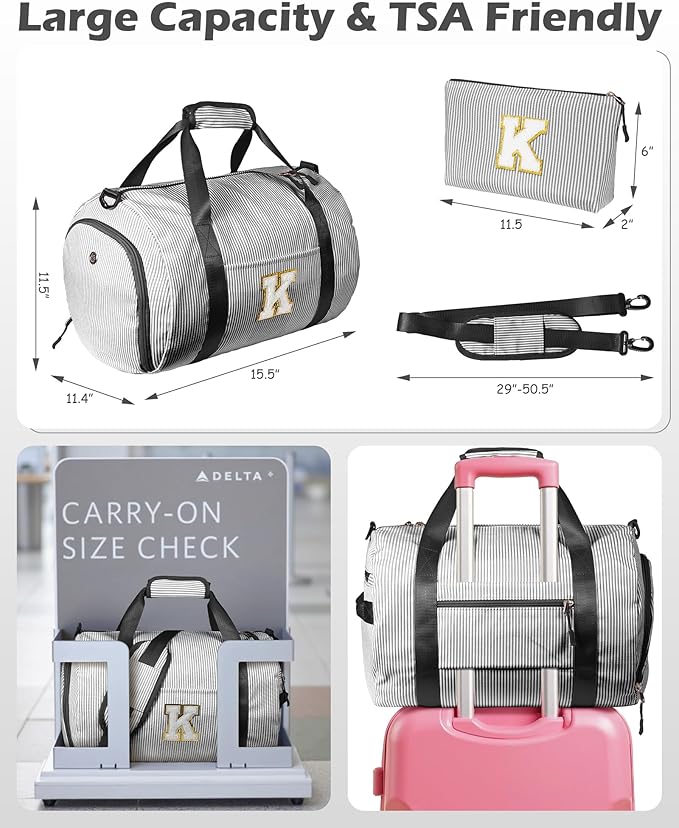 Birthday Gift for Daughter, Girl Gym Bag, Kids Monogram Overnight Duffel Bags with Shoe Compartment, Personalized Travel Bag with Makeup Pouch, Ballet Recital Gifts for Niece (Letter A)