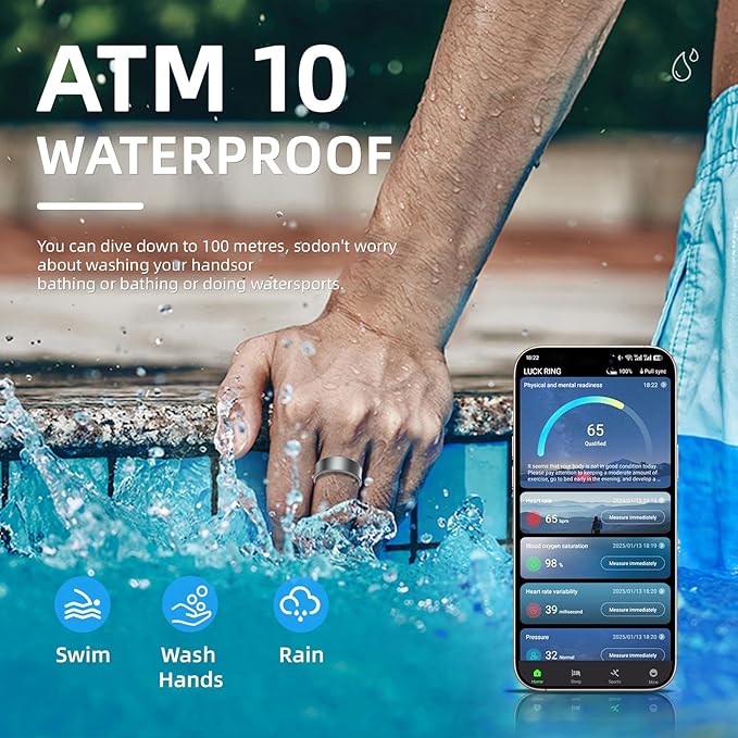 Smart Ring for Women Men, Health Fitness Tracker, 10ATM Waterproof Ring for iOS and Android, No Subscription Fee (Silver, 11)