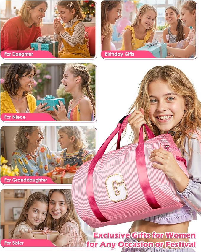 Dance Recital Gifts for Girls, Girl Gym Bag, Kids Initial Overnight Duffel Bags with Shoe Compartment, Personalized Travel Bag with Makeup Pouch, Gift for 3 4 5 6 7 8 Year Old Kid (Letter G)