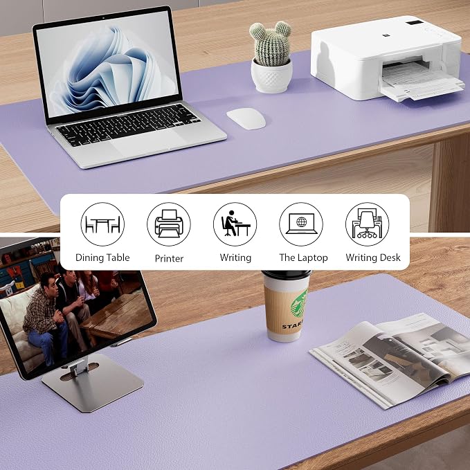 Aothia Leather Desk Pad Protector, Mouse Pad, Office Desk Mat, Non-Slip PU Leather Desk Blotter, Laptop Desk Pad, Waterproof Desk Writing Pad for Office and Home (31.5" x 15.7", Lavender)