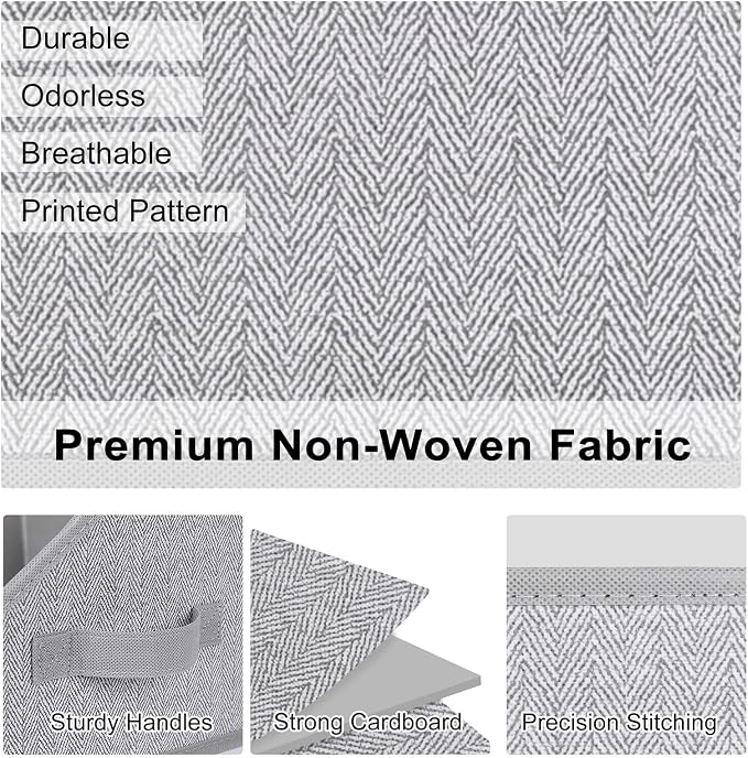 WUIKE 3 Pack Large Closet Storage Bins, Fabric Trapezoid Storage Baskets for Organizing Clothes, Sheets, Blankets, Decorative Storage Bins, Herringbone Gray, Large