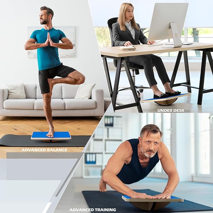 Multi-Optional Wooden Balance Board for all kind of balance tranning, Extra-Large Anti-Slip Wobble, Rocker and Plank Board for Balance and Core Training, Balancing Board for Under Desk
