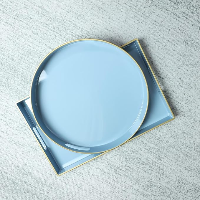 Spsyrine Blue Decorative Serving Tray with Handles, Elegant Plastic Coffee Table Tray for Ottoman, Living Room, Home Decor 15.6" X 10.2" Light Blue