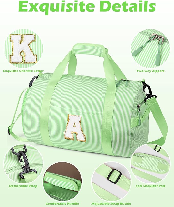 Teen Girls Gifts Trendy Stuff, Girl Gym Bag, Kids Monogram Overnight Duffel Bags with Shoe Compartment, Personalized Travel Bag with Makeup Pouch, Birthday Gift for Kid Age 8-10 (Letter P)