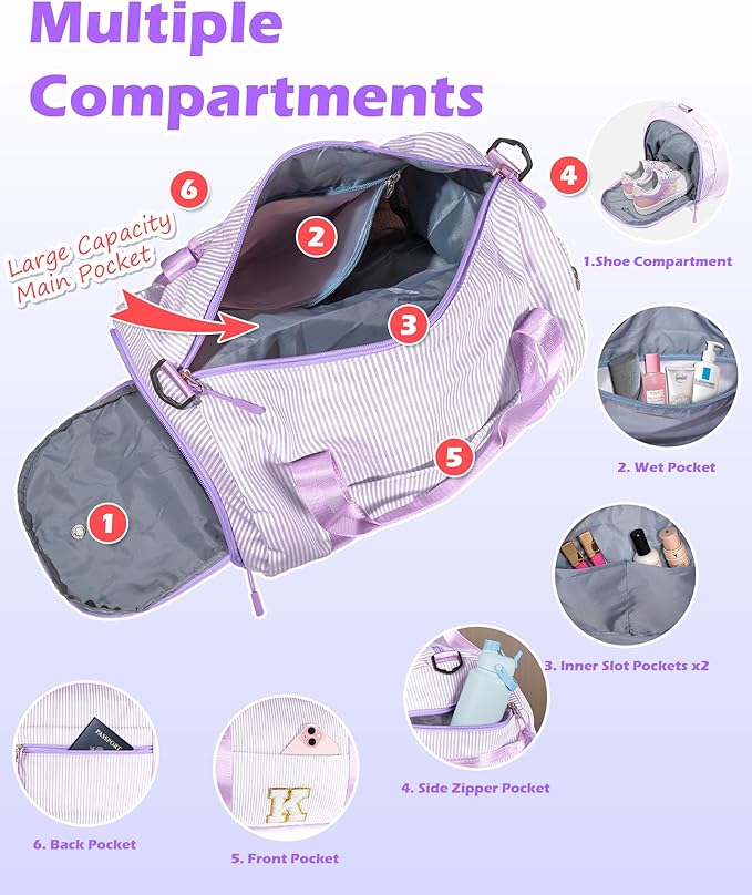 Gifts for 4 5 6 7 8 9 10 Year Old Girls, Girl Gym Bag, Kids Initial Overnight Duffel Bags with Shoe Compartment, Personalized Dance Bag with Makeup Pouch, Daughter Gift from Mom (Letter A)