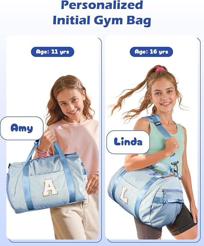 Birthday Gift for Teenager, Girl Gym Bag, Kids Initial Overnight Duffel Bags with Shoe Compartment, Personalized Travel Bag with Makeup Pouch, Teen Girls Gifts Trendy Stuff (Letter A)