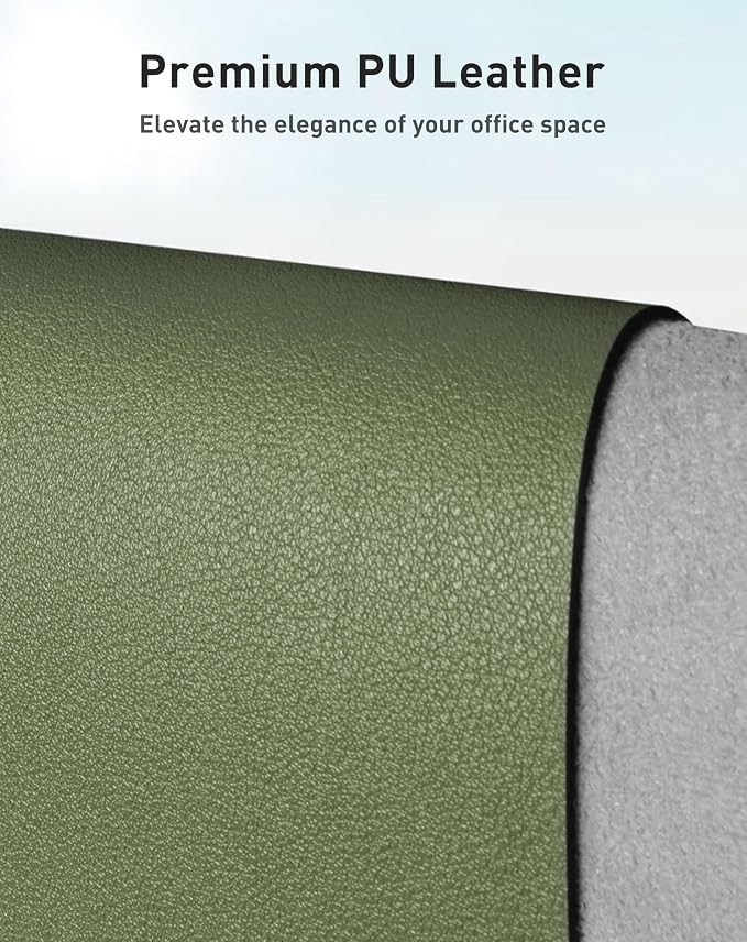 Aothia Faux Leather Desk Mat - Large Mouse Pad, Non-Slip PU Leather Blotter, Waterproof Writing Surface for Office and Home (Olive Green, 63" x 17")